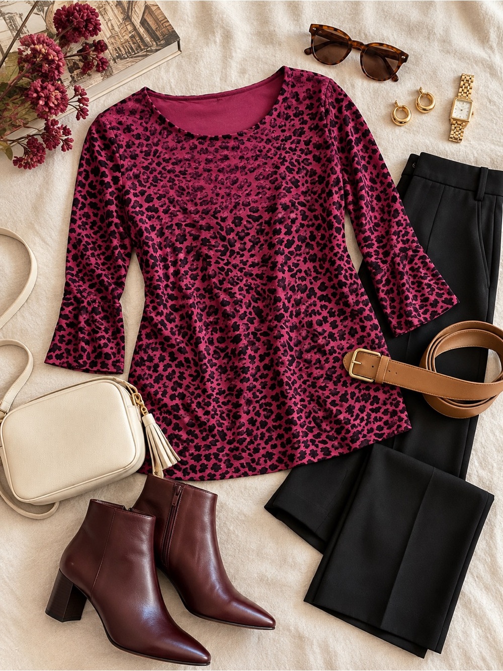Talbots NWT Magenta Leopard Print Top | Petite Medium | Statement Style